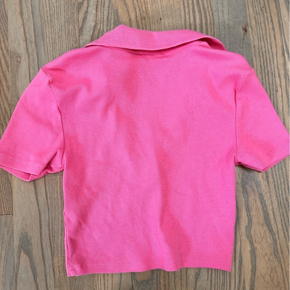Zara Vibrant Pink Cropped Polo Shirt - Picture 3 of 3